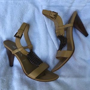 Tan Leather and Chainmail Prada Heels Size 6